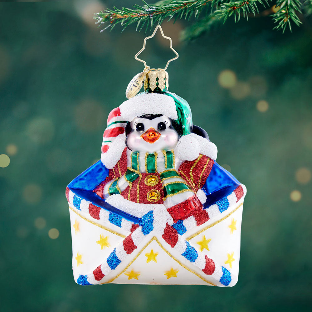 Front image - Penguin Delivery Gem - (Penguin ornament)