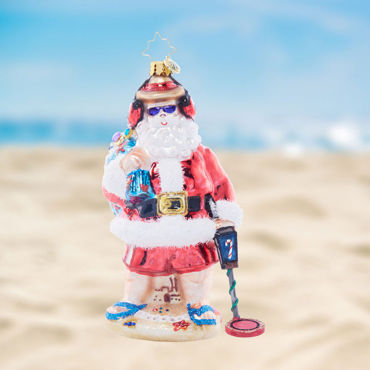 Front image - Seaside Scavenger Santa - (Santa with metal detector ornament)