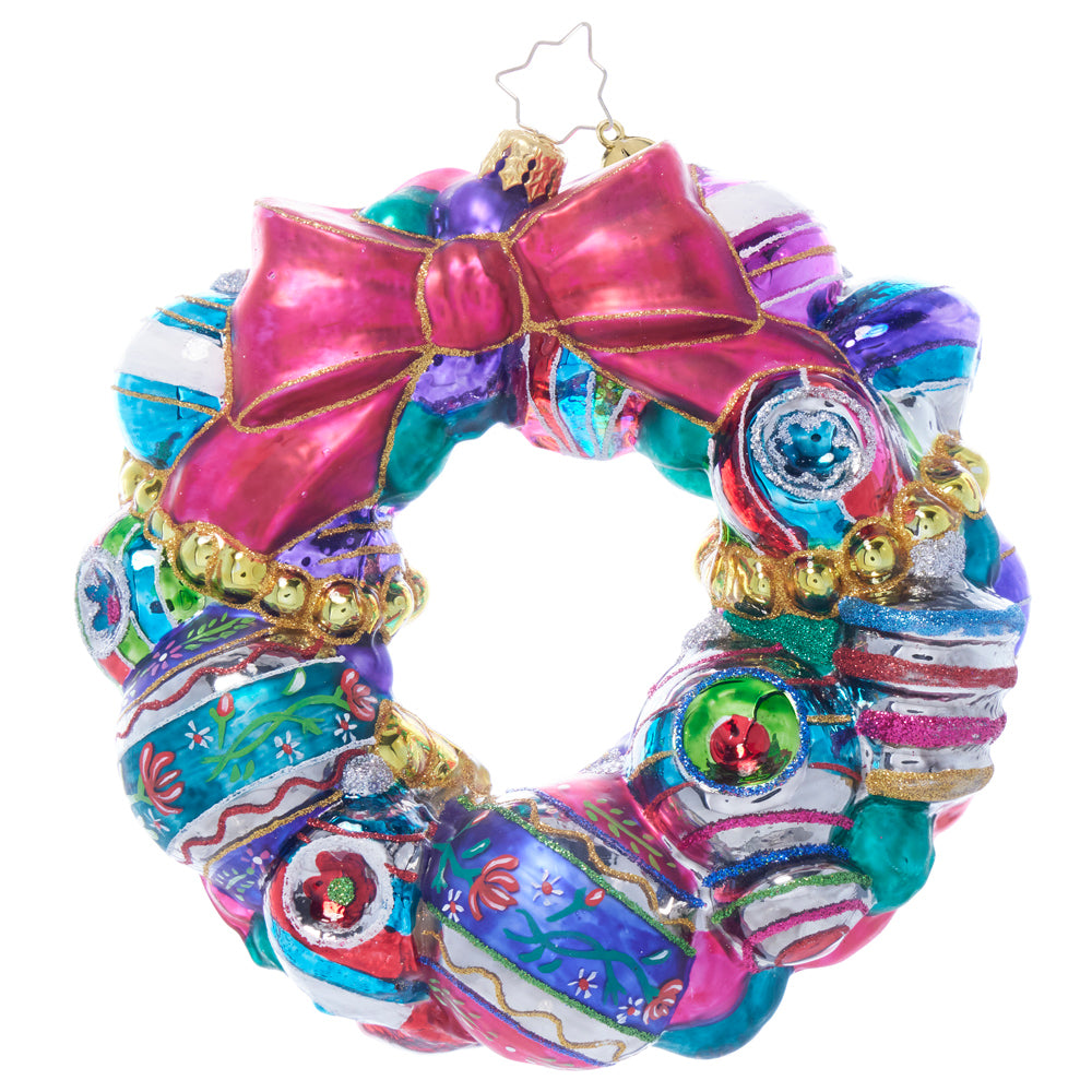 Front image - Vintage Holiday Wreath - (Colorful wreath ornament)