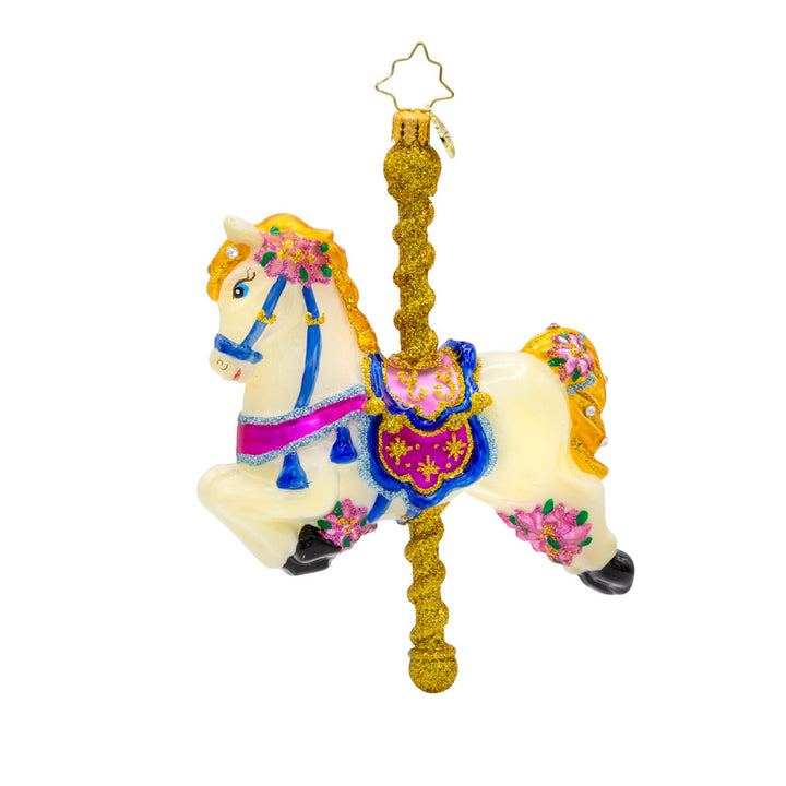 Merry-Go-Round Horse Christmas ornament. View of right side.