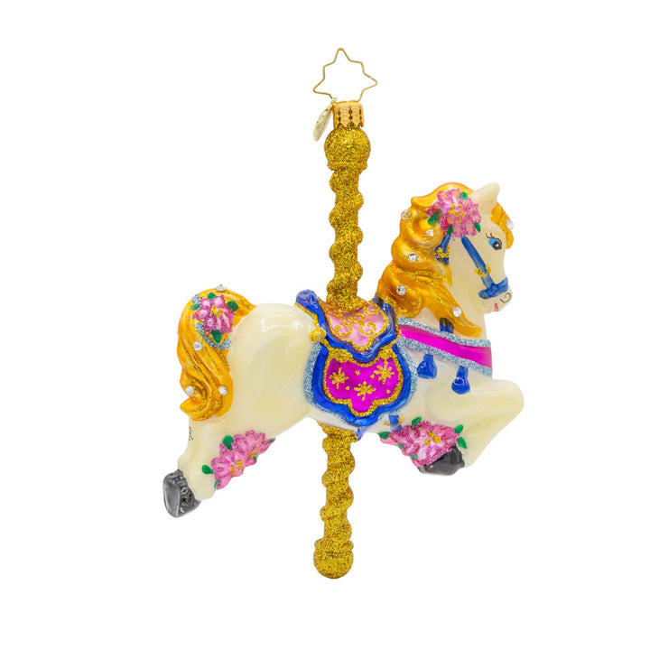 Merry-Go-Round Horse Christmas ornament. View of left side.