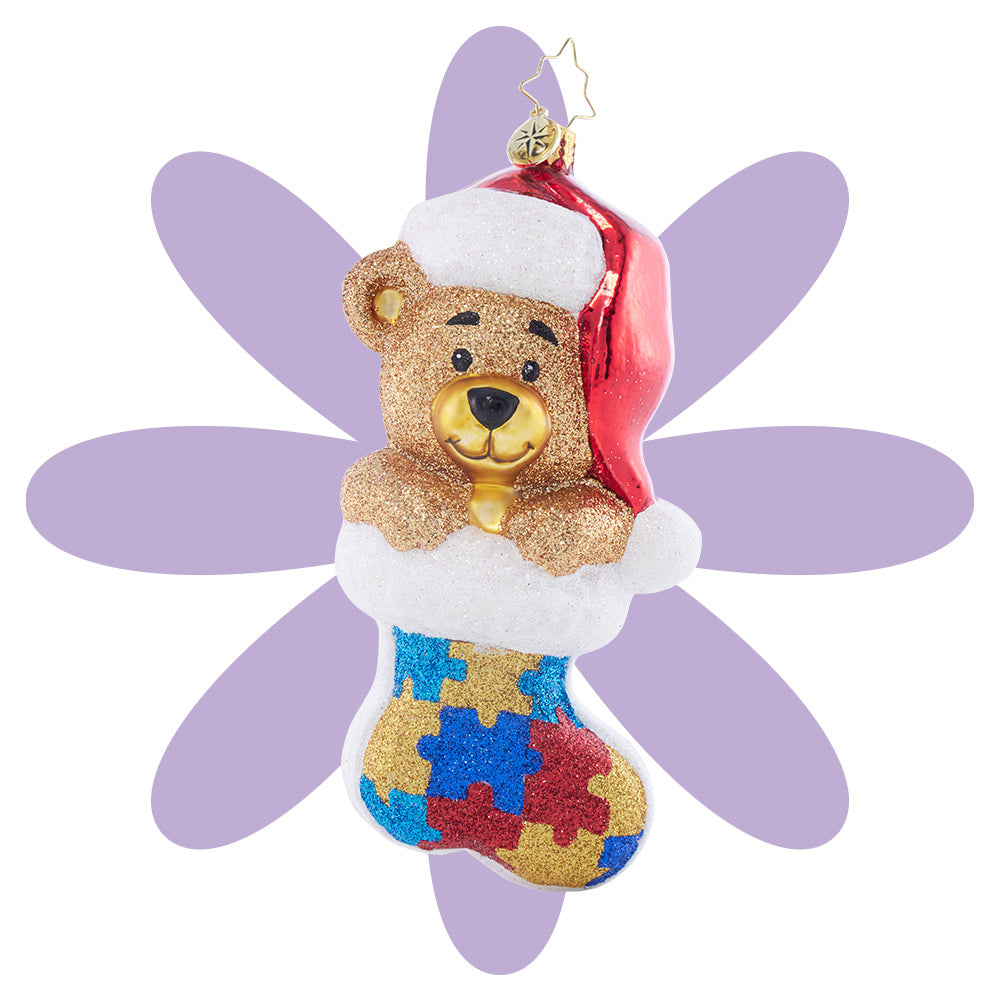 Autism Awareness Charity Ornament - Piece by Piece Teddy