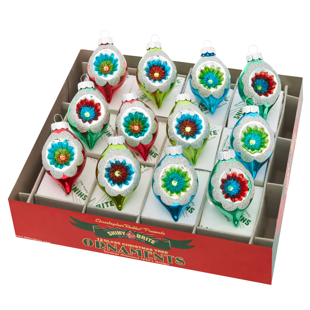 Ornament Set Description - Holiday Splendor 12 Count 1.75" Decorated Reflector Tulips: With their unique tulip shape and sparkling reflectors, these 12 ornaments are the perfect dimensional décor for the holidays.